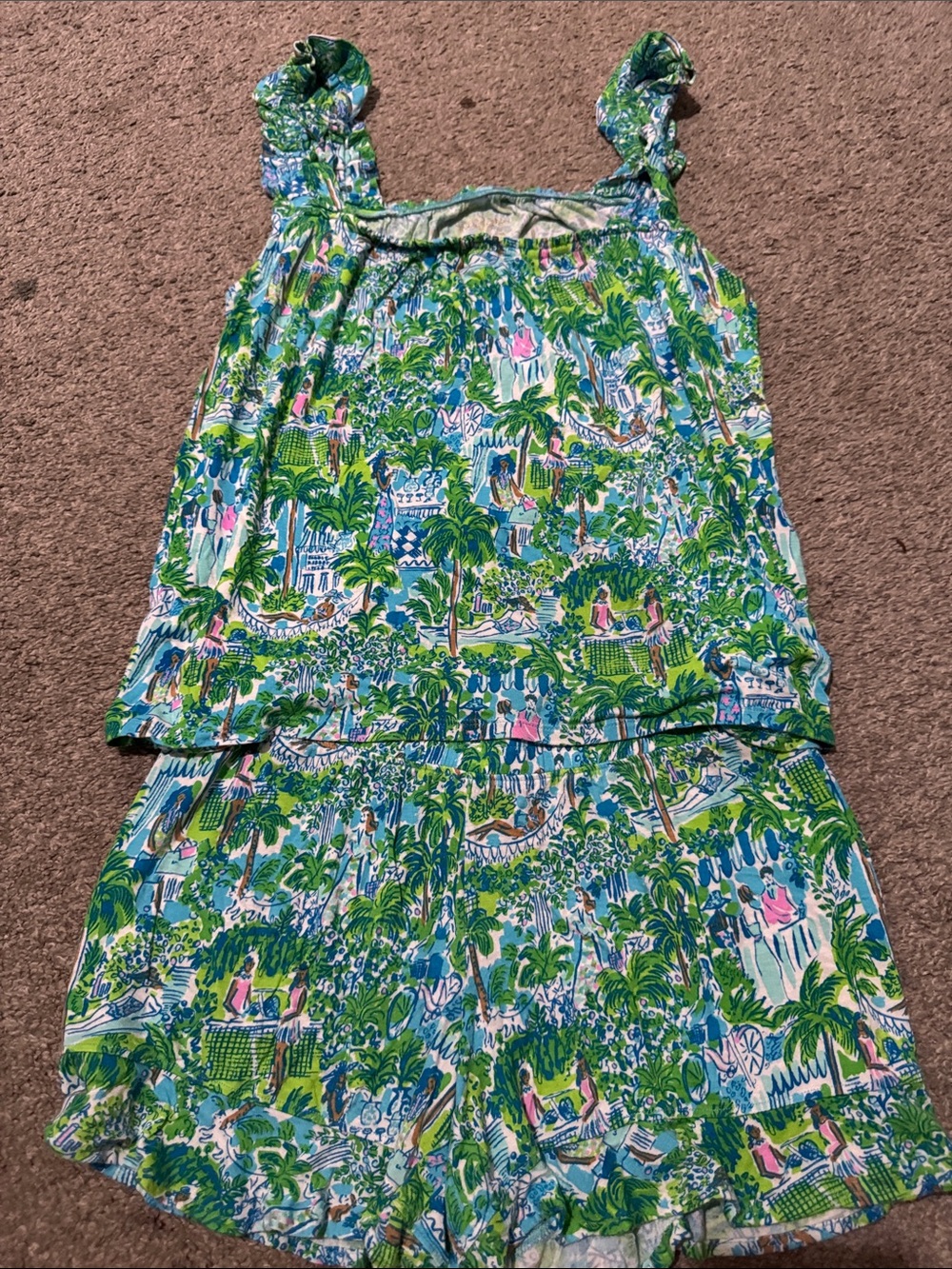 Lilly Pulitzer Green Blue Tropical Print Pajama Set